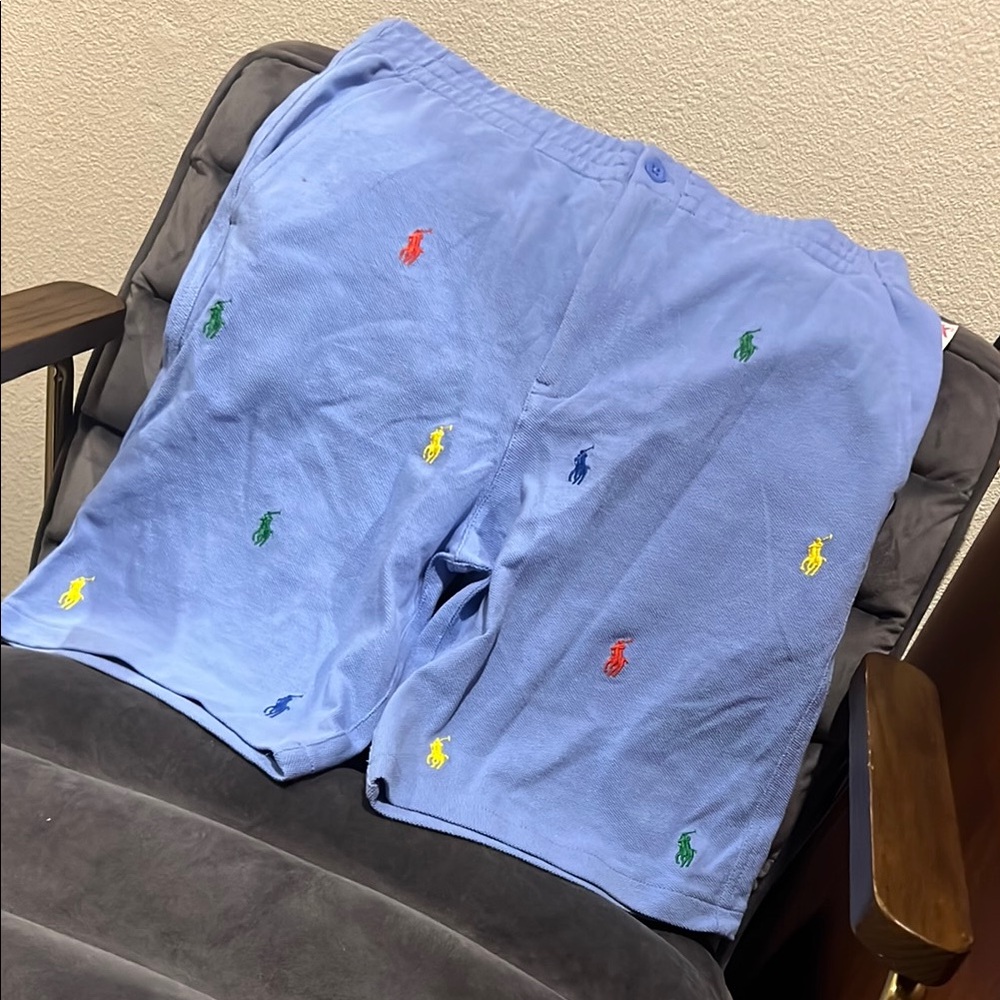 Polo by Ralph Lauren Men's Blue Shorts with Multicolor Embroidery